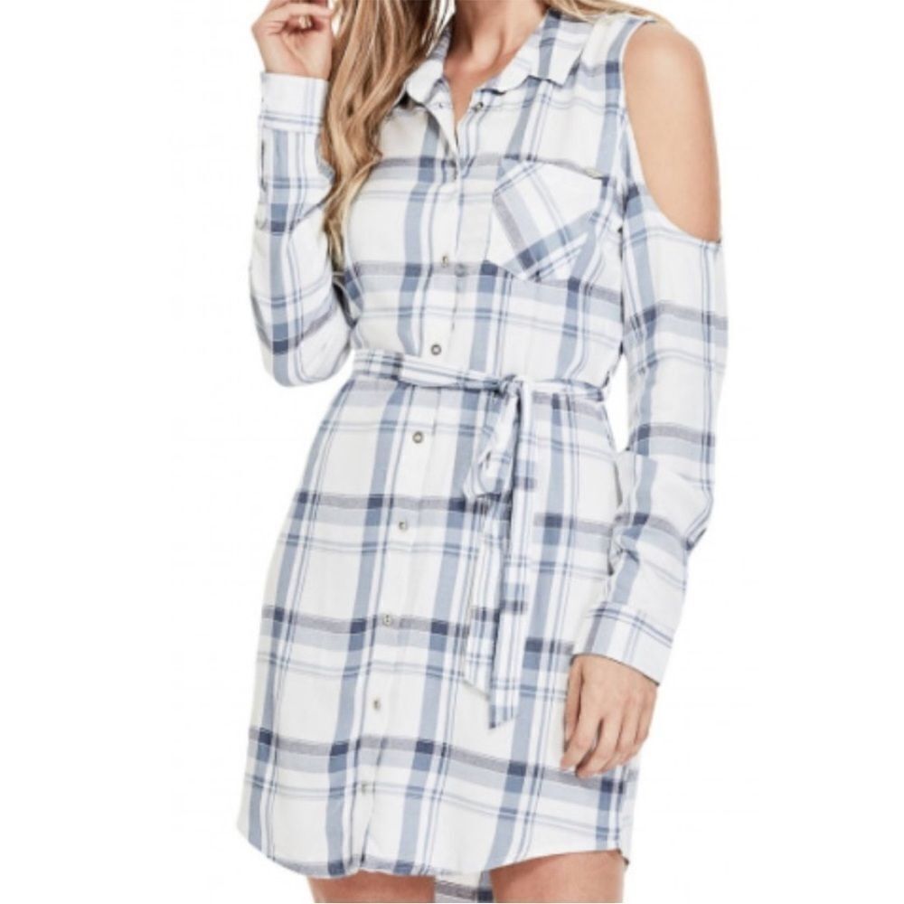 GUESS NWT Gigi Plaid Cold Shoulder Dress | Size Small